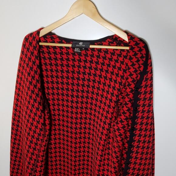 CM Collection Red & Black button up long sleeve houndstooth sweater / Dress  XL - Picture 4 of 10